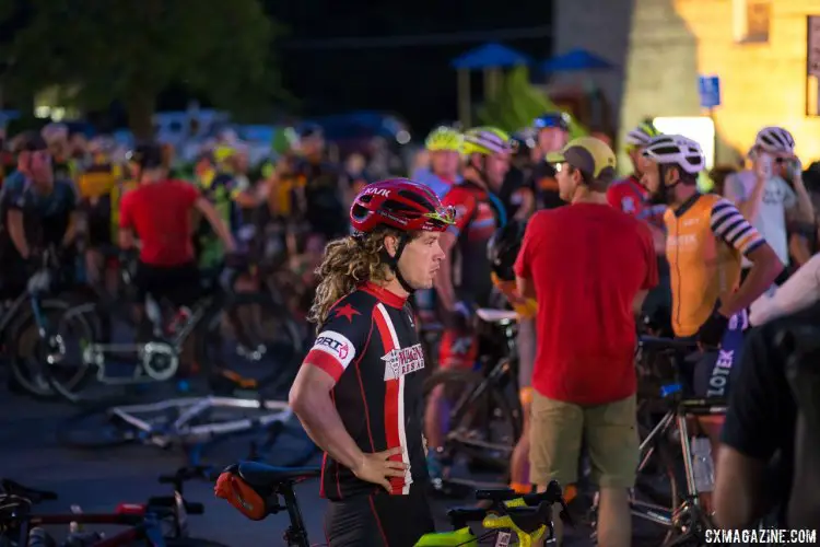 Deep in pre-race thoughts and visualizing finishing. 2017 Dirty Kanza gravel race. © Christopher Nichols