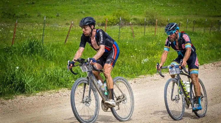 Stephens leads Wells at the 180 mile mark. 2017 Dirty Kanza gravel race. © Christopher Nichols