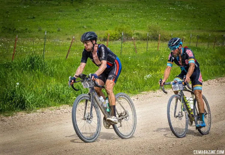 Stephens leads Wells at the 180 mile mark. 2017 Dirty Kanza gravel race. © Christopher Nichols