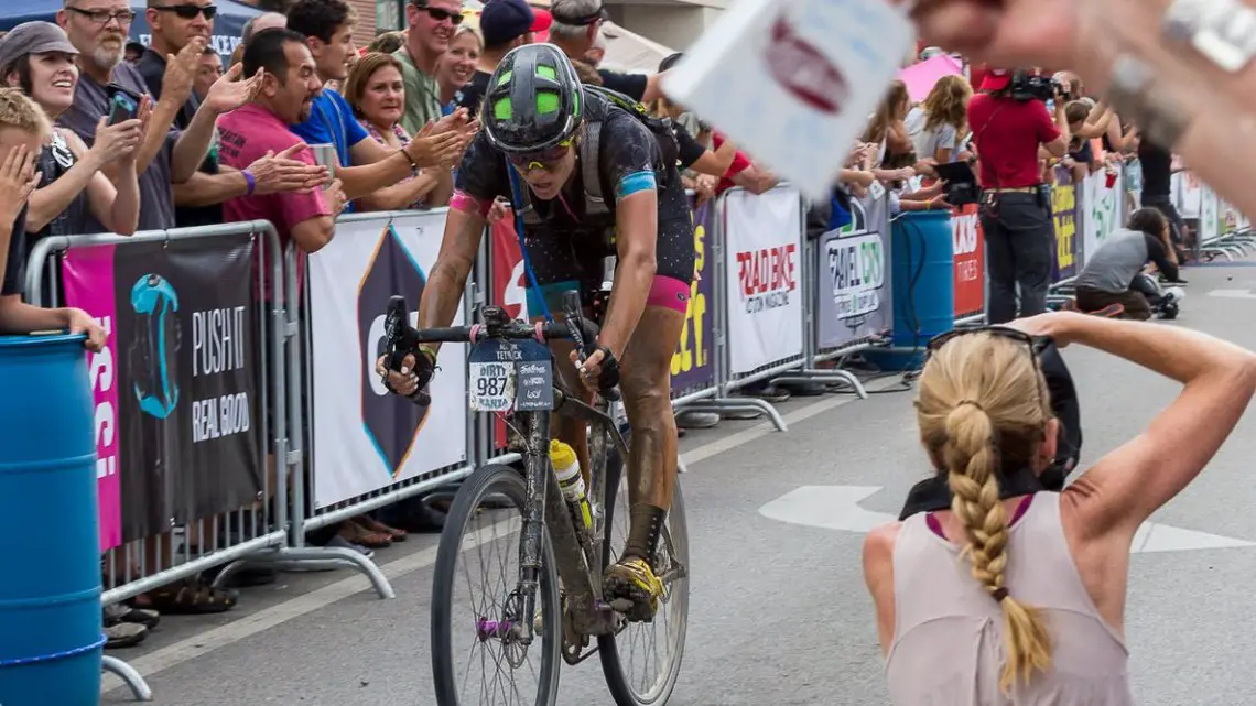 Alison Tetrick wins the 2017 Dirty Kanza gravel race by just five seconds. © Christopher Nichols