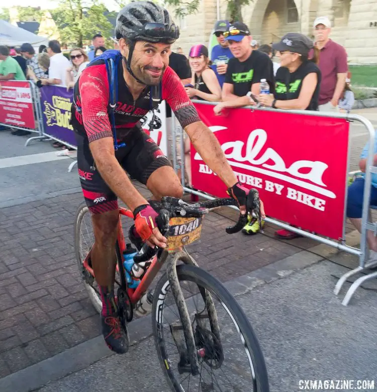 Just finishing the Dirty Kanza 200 gravel race brings out a smile, but Shirley hopes to stand on the podium one of these years. photo: courtesy of Neil Shirley