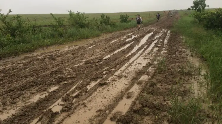 Miles and miles of muddy running can make Dirty Kanza into the world's longest cyclocross race. photo courtesy of Neil Shirley