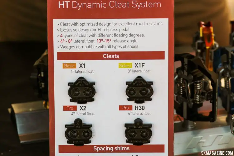 HT Components lets you customize your release angle with different cleats, and owners need to be careful in purchasing replacements (The X1/X1F work best with the M1 pedals). While the X1F adds more float, unlike Shimano's SH56 cleats, they're not multi-release. © Cyclocross Magazine