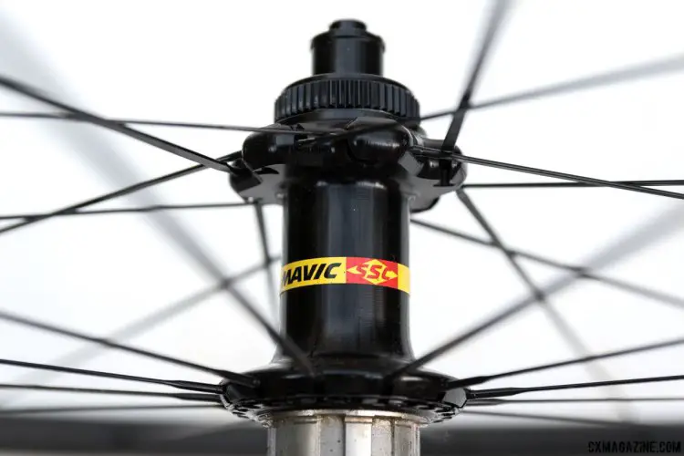 Centerlock rotor mounts. The Mavic SSC (Special Service Course) moniker has been used for their top line racing equipment since 1972. Mavic Ksyrium Pro SL T Disc tubular wheelset. © Cyclocross Magazine