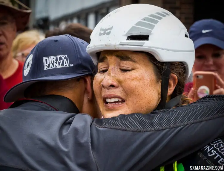 The record-breaking ride of Amanda Nauman was bittersweet because of the second place by just five seconds. 2017 Dirty Kanza gravel race. © Christopher Nichols