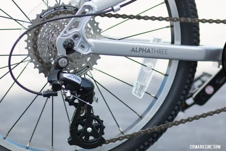 The shorter 8-speed Shimano Altus pulley cage is designed to keep the rear derailleur away from the ground. © Cyclocross Magazine