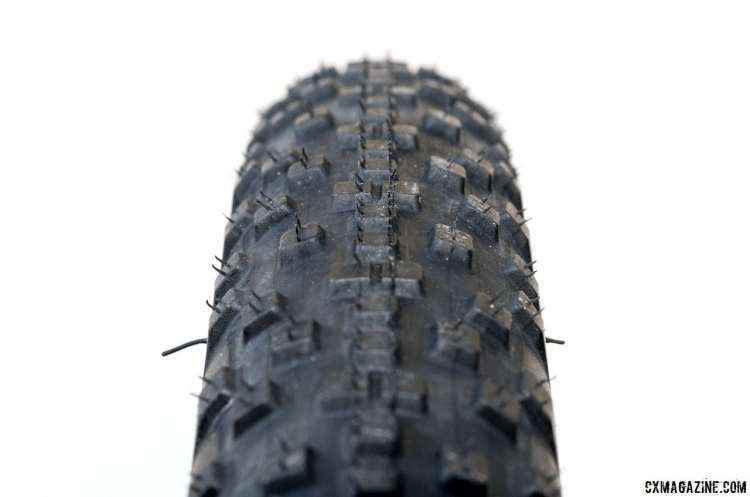 The WTB Resolute 42 has a round profile with central knobs aligned for a smooth-rolling center tread. WTB Resolute 42 gravel tire. © Cyclocross Magazine