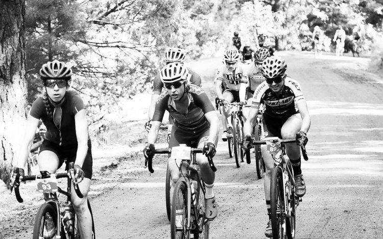 Janel Holcomb, Mindy McCutcheon and Larissa Connors ride together at the front of the Women's field. 2017 Crusher in the Tushar © C. Fegan-Kim