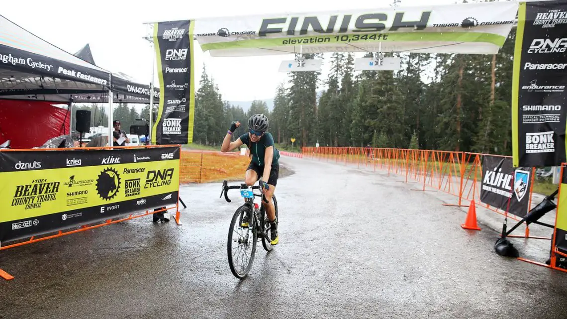 Janel Holcomb didn't escape the rain, but she did outlast her competitors. 2017 Crusher in the Tushar © C. Fegan-Kim