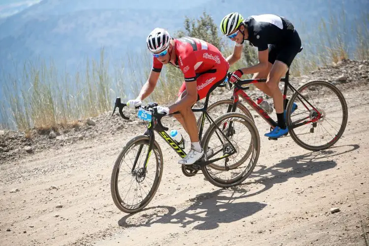 Todd Wells (front) and Rob Squire battled down to the last few kilometers in one of the closest Crusher finishes ever. 2017 Crusher in the Tushar © C. Fegan-Kim