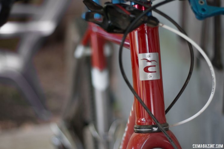 A stainless head badge adds a classy touch to the Caletti Cycles' ride. © Cyclocross Magazine