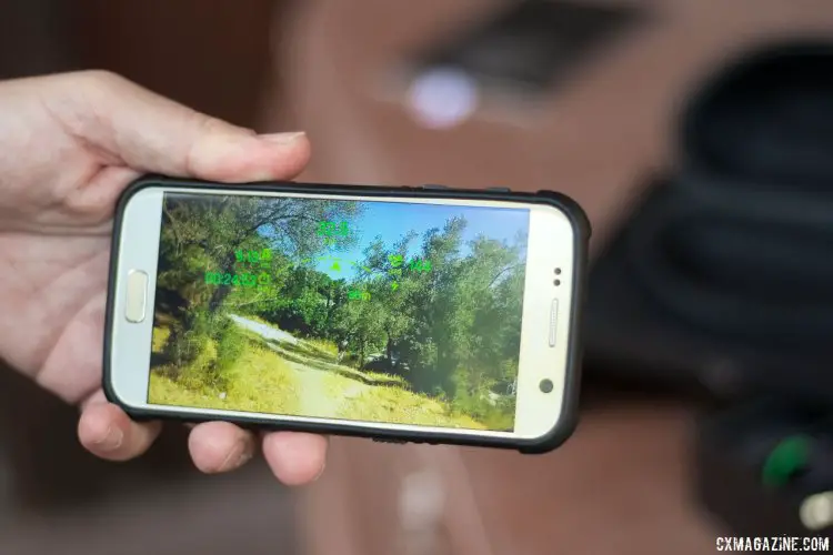 Everysight's team shows off a video captured from the Raptor cycling eyewear during a mountain bike ride. Press Camp 2017. © Cyclocross Magazine