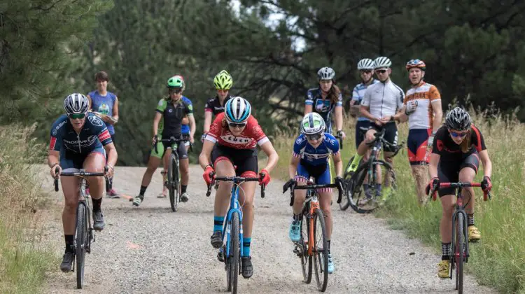 Friendly competition keeps the workouts fun and challenging. Montana Cross Camp, Women, 2017. © Tom Robertson