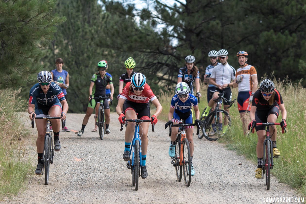 Friendly competition keeps the workouts fun and challenging. Montana Cross Camp, Women, 2017. © Tom Robertson