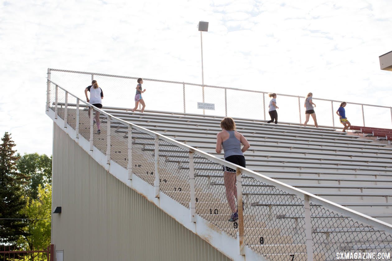 Running drills similar to what athletes do at Montana Cross Camp are a big part of McGovern's coaching. Montana Cross Camp, Women, 2017. © Tom Robertson