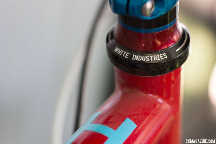 Rick Hunter's steel monster cross frame and fork spun on White Industries' new headset. Paul Camp 2017. © Cyclocross Magazine
