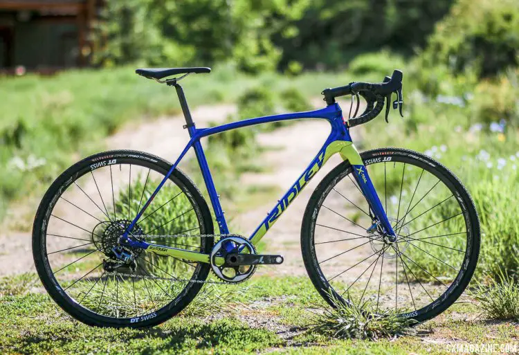 Ridley's 2018 carbon X-Trail all road bike with SRAM Force 1 is the company's answer to gravel and "American cyclocross" geometry, with a lower bottom bracket and slacker steering. Press Camp 2017. © Cyclocross Magazine