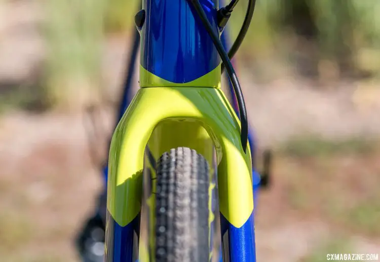 Ridley's 2018 carbon X-Trail all road bike has room for bigger knobs or higher volume tires up front than the stock Clement 36mm tires. Press Camp 2017. © Cyclocross Magazine