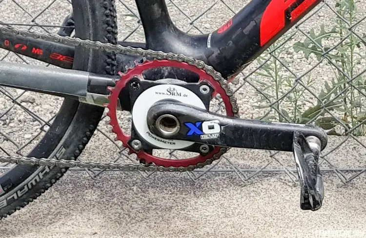 Rob Squire's 2017 Crusher-Winning Felt F1X Di2 Cyclocross bike featured a SRAM X0 mountain bike crankset, built for two chainrings, equipped with an SRM power meter, and set up with just one 40t chainring.