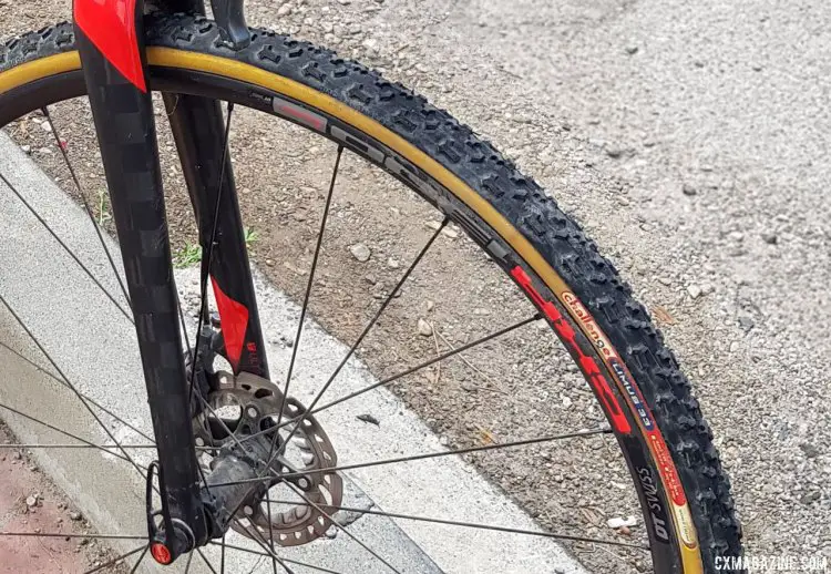 We've often said mud tires are great choices for loose, dry dirt and gravel. Rob Squire believes the same and opted for a Challenge Limus Open Tubular mud tread to maintain grip on the loose gravel of the 2017 Crusher in the Tushar. He set it up tubeless but at 50 psi it blew off shortly into his race.