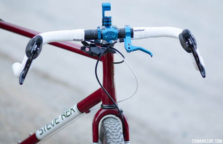 Rex Cycles' fillet brazed monster cross bike with a unique Paul Component Engineering cockpit with Paul stem, brake lever, shifter mount and Top Cap Light Mount. © Cyclocross Magazine