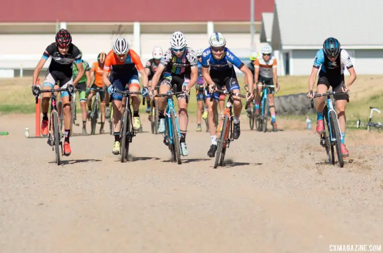 Racers explode off the line in their start drills. 2017 Montana Cross Camp © Cyclocross Magazine