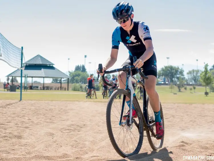 Dillon McNeil finds a clean line through the sand. 2017 Montana Cross Camp © Cyclocross Magazine