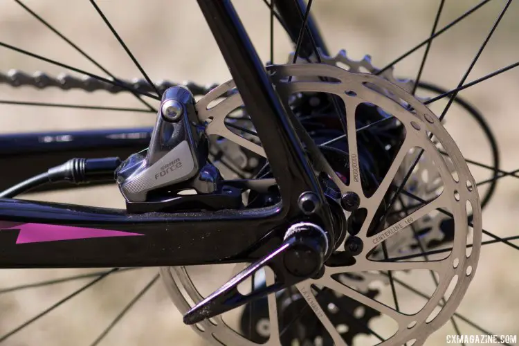 The 2018 Kona Super Jake cyclocross bike dresses up the exact same frameset as the carbon Major Jake with a lighter, race-oriented SRAM Force 1 group. © Cyclocross Magazine