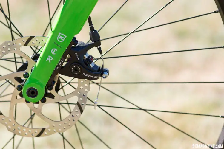 2018 alloy Kona Rove NRB pairs TRP dual piston Spyre mechanical disc brakes with Kona's versatile 450g carbon fork. © Cyclocross Magazine