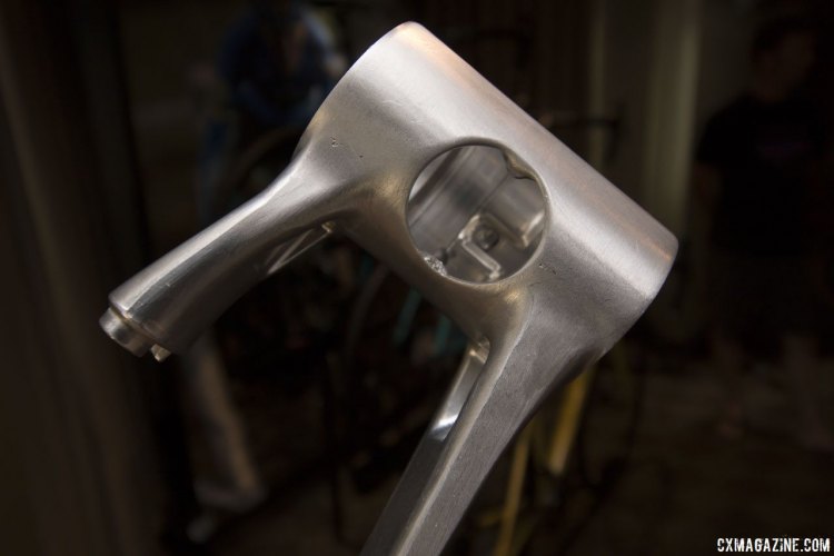 The new alloy 2018 Kona Rove NRB frames feature a forged two-piece bottom bracket shell that is optimized for tire clearance while keeping a 68mm wide threaded shell. © Cyclocross Magazine