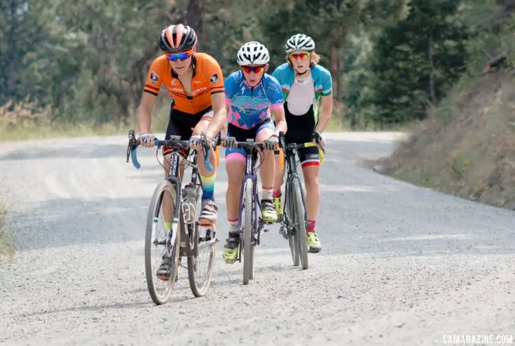 Lucas Stierwalt leads Luke Feuerhelm and Kelton Williams on the gravel KOM climb at 2017 Montana Cross Camp © Cyclocross Magazine