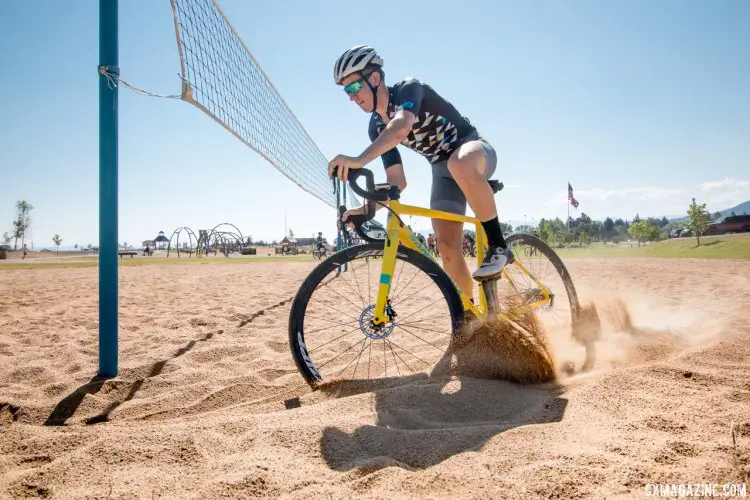 2016 National Champion Ben Gomez Villafane eyes the sand hairpin. 2017 Montana Cross Camp © Cyclocross Magazine