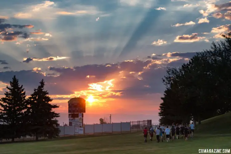 At 6:20 sharp, the group heads out for a cross country warm-up run through campus. 2017 Montana Cross Camp © Cyclocross Magazine