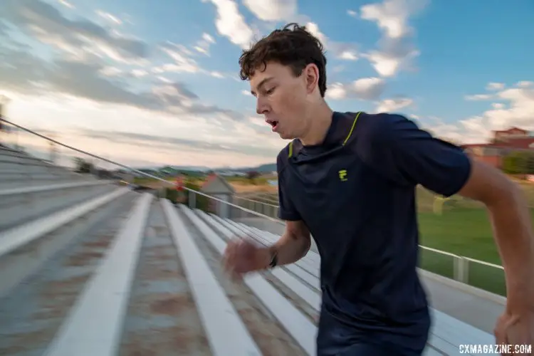 Scott Funston of Rad Racing focuses on short, quick steps as he sprints up the stadium stairs. 2017 Montana Cross Camp © Cyclocross Magazine