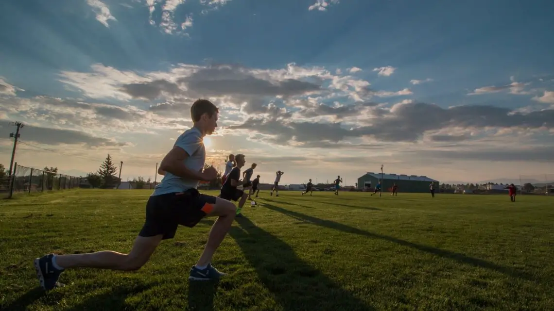 No weights needed. The campers execute lunges and then move to jumps for plenty of explosive, body weight exercises. 2017 Montana Cross Camp © Cyclocross Magazine