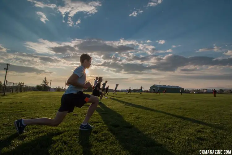 No weights needed. The campers execute lunges and then move to jumps for plenty of explosive, body weight exercises. 2017 Montana Cross Camp © Cyclocross Magazine