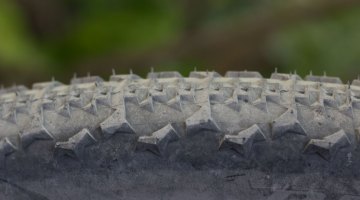 Ritchey's new tubeless 40mm Speedmax semi-slick cyclocross/gravel tire has tall, chunky side knobs that bite in loose conditions but might provide clearance issues on tight clearance bikes. © Cyclocross Magazine
