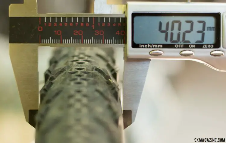 Ritchey's new tubeless 40mm WCS Speedmax semi-slick cyclocross/gravel tire measures true to width on a 24mm internal width rim. © Cyclocross Magazine