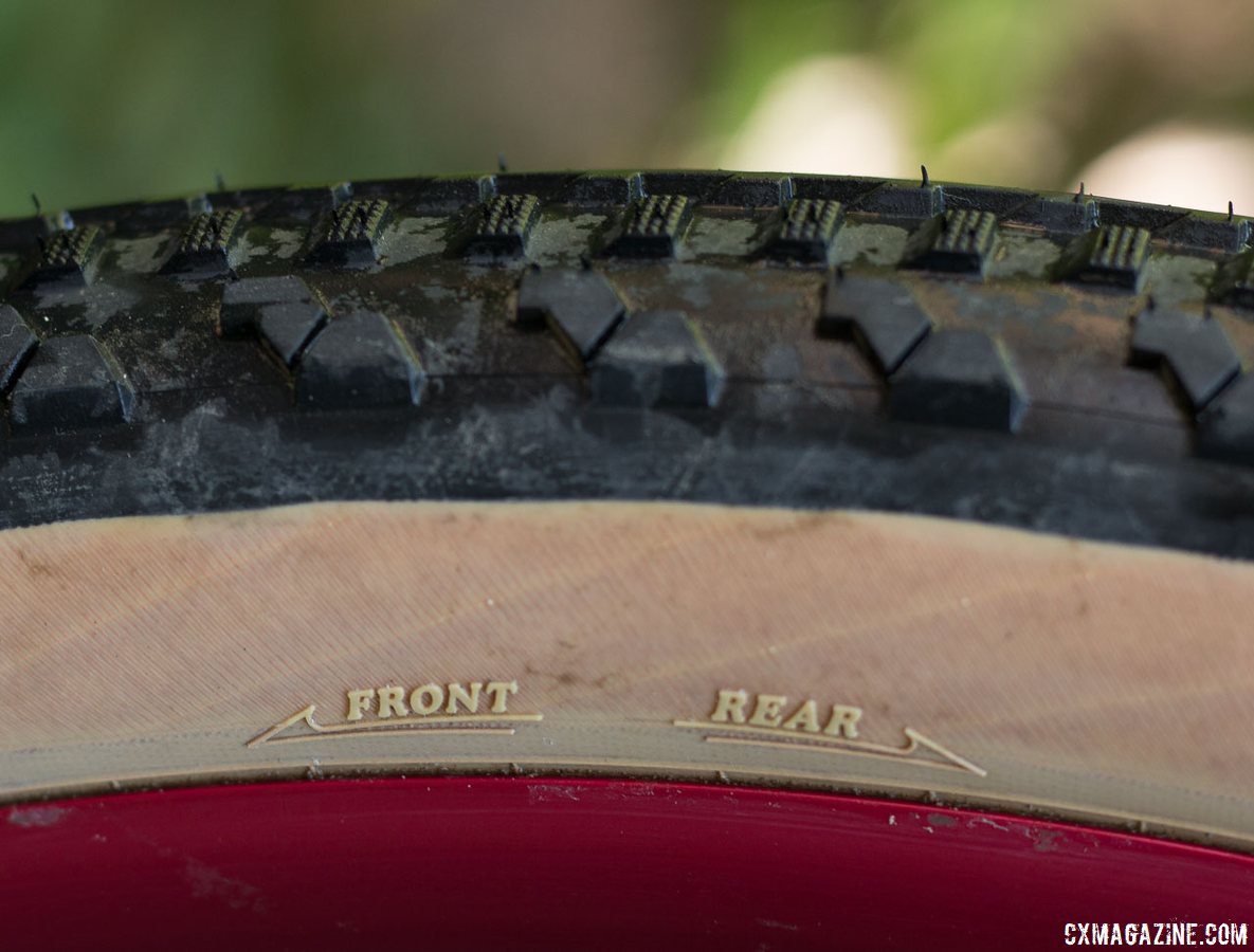 Soma Fabrications new 700 x 50 Cazadero tubeless gravel tire is directional, to optimize driving or steering traction. © Cyclocross Magazine