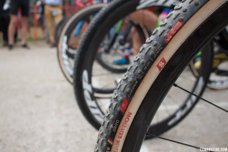 Tire choice varied quite a bit through the weekend, with the all-around Grifo being a popular choice on Sunday. 2016 Jingle Cross cyclocross festival. © A. Yee / Cyclocross Magazine
