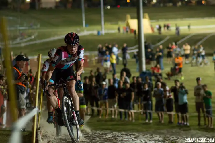 Practice makes perfect. Powers put in the practice, and rode the sand all but once in the race. 2017 CrossVegas Elite Men. © A. Yee / Cyclocross Magazine