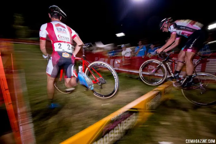 The battle for second: Diether Sweeck and Jeremy Powers. 2017 CrossVegas Elite Men. © A. Yee / Cyclocross Magazine