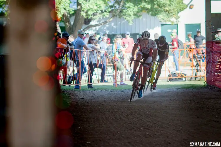 Laurens Sweeck and Quinten Hermans ready for their sprint for second. 2017 Jingle Cross World Cup, Elite Men. © A. Yee / Cyclocross Magazine