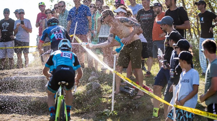 The stairs were hard enough, but with a fresh spray of water, presented a tougher, slick challenge. 2017 Trek CX Cup, Friday UCI C2. © J. Curtes / Cyclocross Magazine