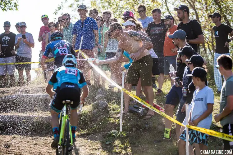 The stairs were hard enough, but with a fresh spray of water, presented a tougher, slick challenge. 2017 Trek CX Cup, Friday UCI C2. © J. Curtes / Cyclocross Magazine