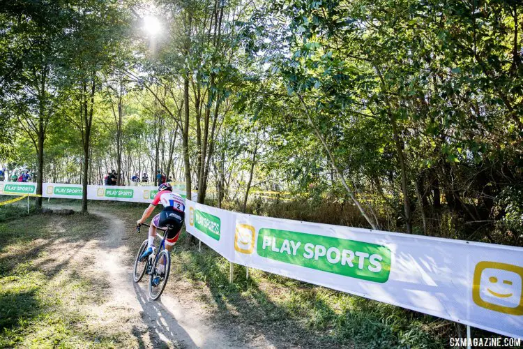 Van der Poel in control in the Zolder woods. 2017 Trek CX Cup, Friday UCI C2. © J. Curtes / Cyclocross Magazine