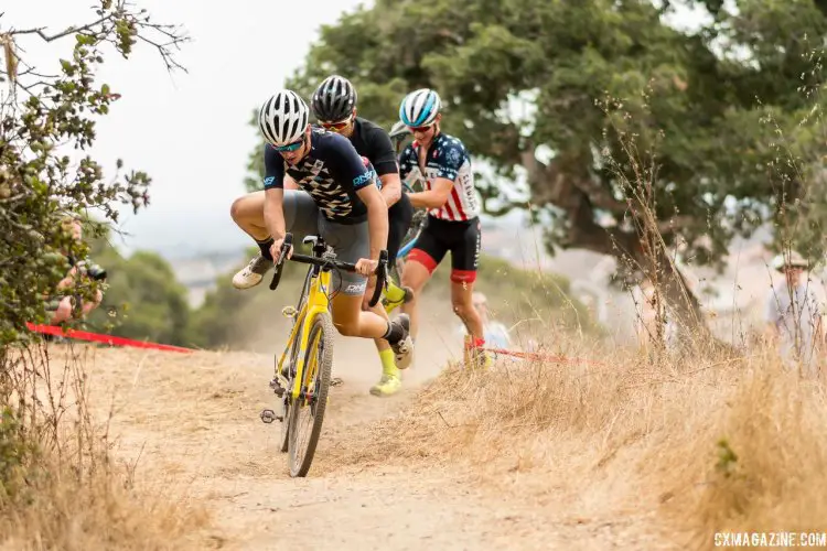 Ben Gomez-Villafane remounts at the top of the hill, followed by Tobin Ortenblad and U23 Champion Lance Haidet