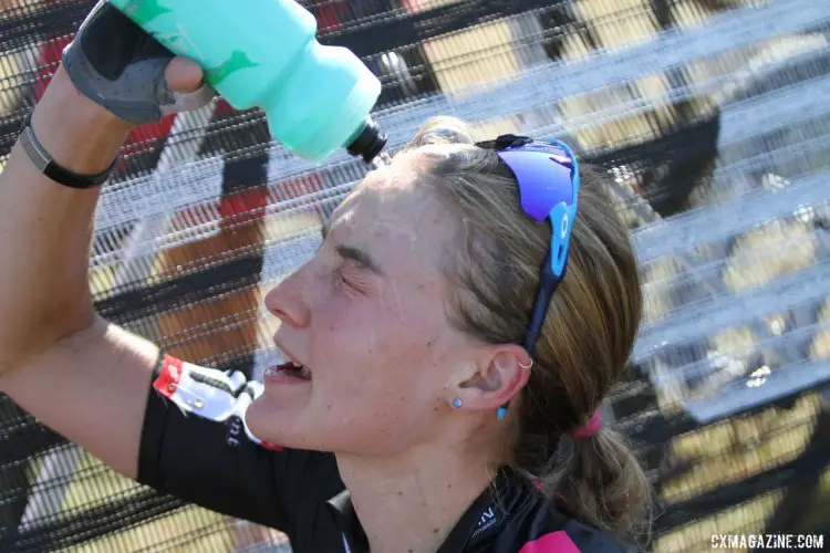 Elle Anderson cools off after racing on a 90-degree Friday afternoon at the Trek CX Cup. ©D. Mable / cxmagazine.com