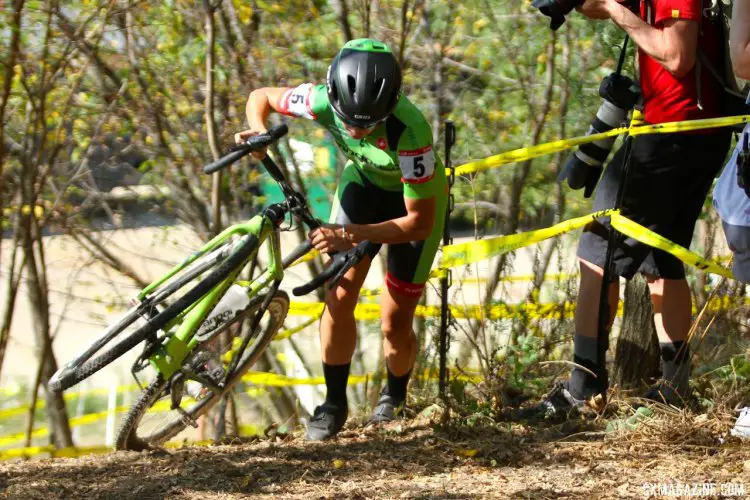 Katie Keough slips and recovers on the Junkyard Hill climb on Friday's C2 Trek CX Cup. ©D. Mable / cxmagazine.com