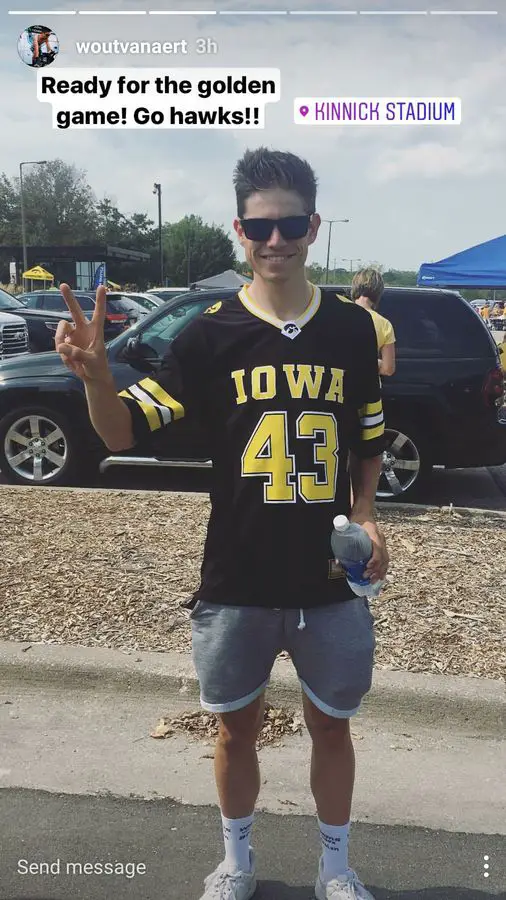 Wout van Aert traded his rainbow stripes for Iowa's gold and black on Saturday. photo: Instagram story
